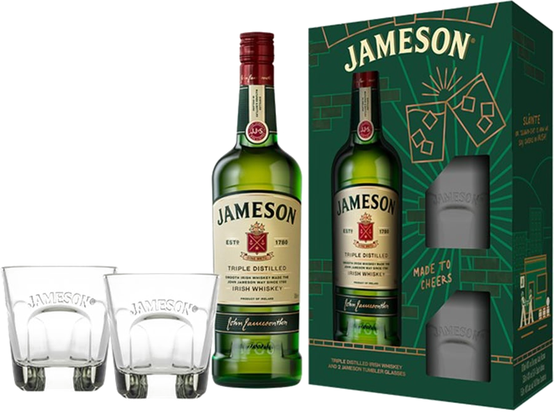 Irish Whiskey Giftpack with Two Tumbler Glasses 70cl